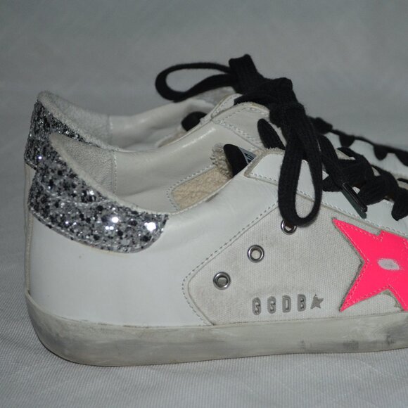 $625 Sz 36 6 Golden Goose Pink Star Superstar Glitter Heel Leather Snea… - Picture 5 of 10